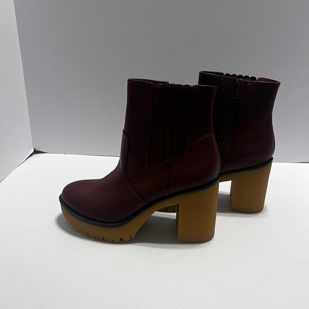 NEW Sun + Stone Chunky Platform Ankle Boots Burgundy Lug Sole Side Zip Fashion - Picture 4 of 7